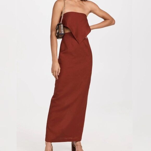 🆕️ Rumer The Label - M Chocolate Linen Blend Resortwear Roam Bandana Maxi $289 - Picture 4 of 9